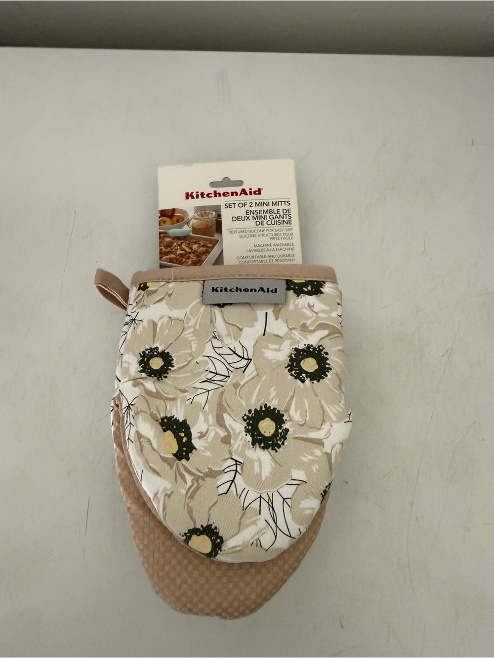 KitchenAid Beige Floral Oven Mitt 2 piece set